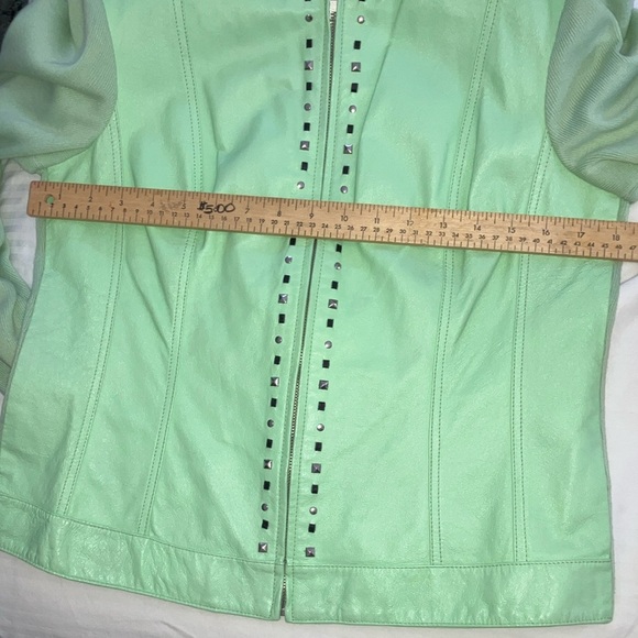 Nygard Collection Petites mint green Leather Jacket with Silver toned Studs - Picture 12 of 16